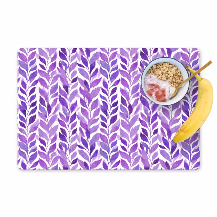 Placemat - 6 stuks - Paars - Botanisch - Bladeren - Aquarel - Takken - Patroon — 1