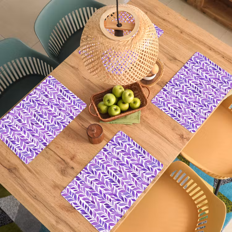 Placemat - 6 stuks - Paars - Botanisch - Bladeren - Aquarel - Takken - Patroon — 6