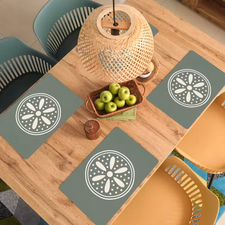Placemat - 6 stuks - Patroon - Cirkel - Abstract - Groen - Decoratie — 6