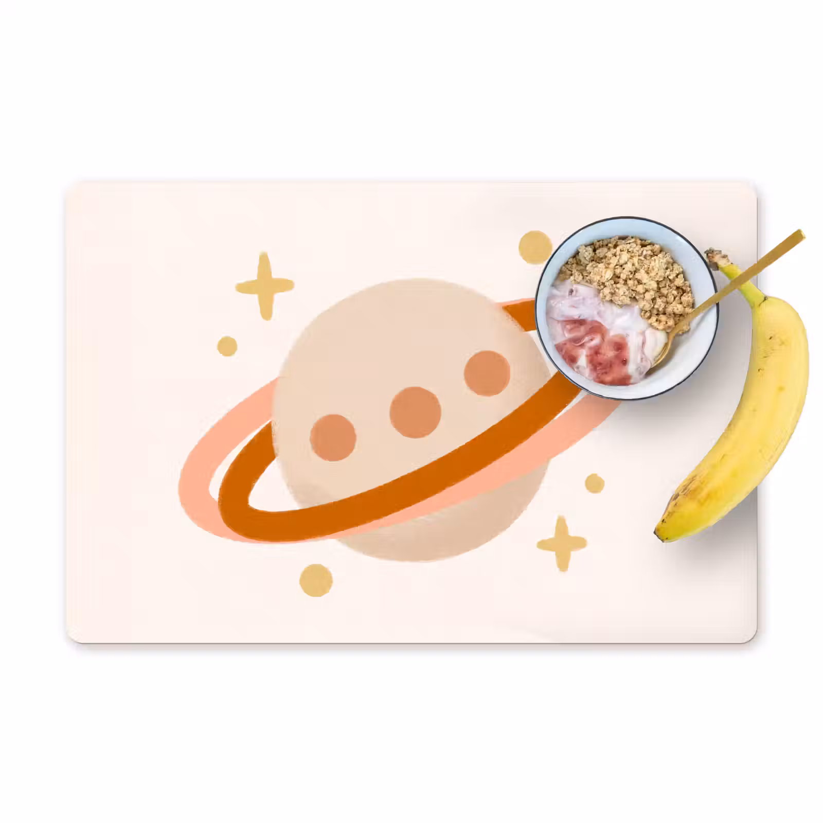 Placemat - 6 stuks - Planeet - Ringen - Ruimte - Illustratie - Beige — 1
