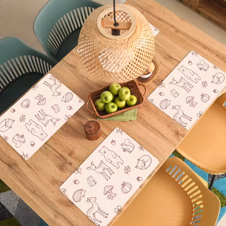 Placemat - 6 stuks - Dieren - Bos - Natuur - Schets - Patroon — 6