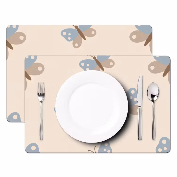 Placemat - 6 stuks - Insect - Vlinderpatroon - Abstract - Blauw - Beige — 2
