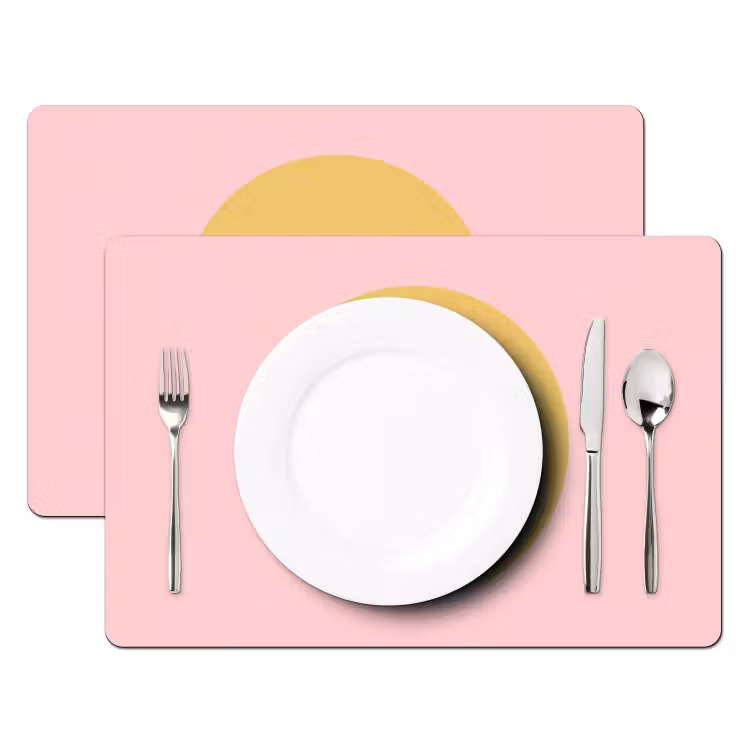 Placemat - 6 stuks - Smiley - Geel - Roze - Symbool - Minimalistisch — 2