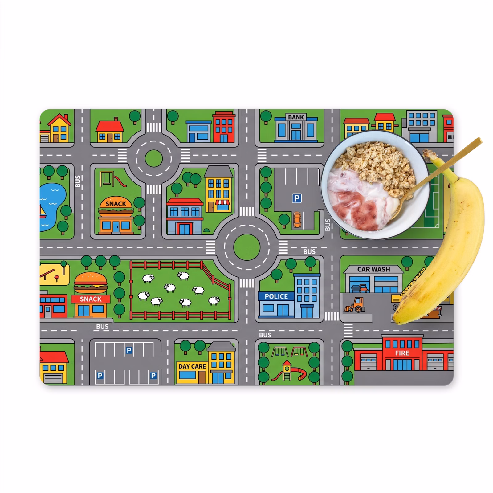 Placemat - 6 stuks - Gebouwen - Straten - Kinderlijk — 1