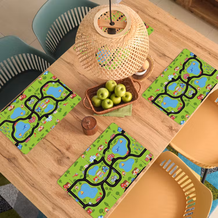 Placemat - 6 stuks - Dorp - Wegen - Cartoon — 6