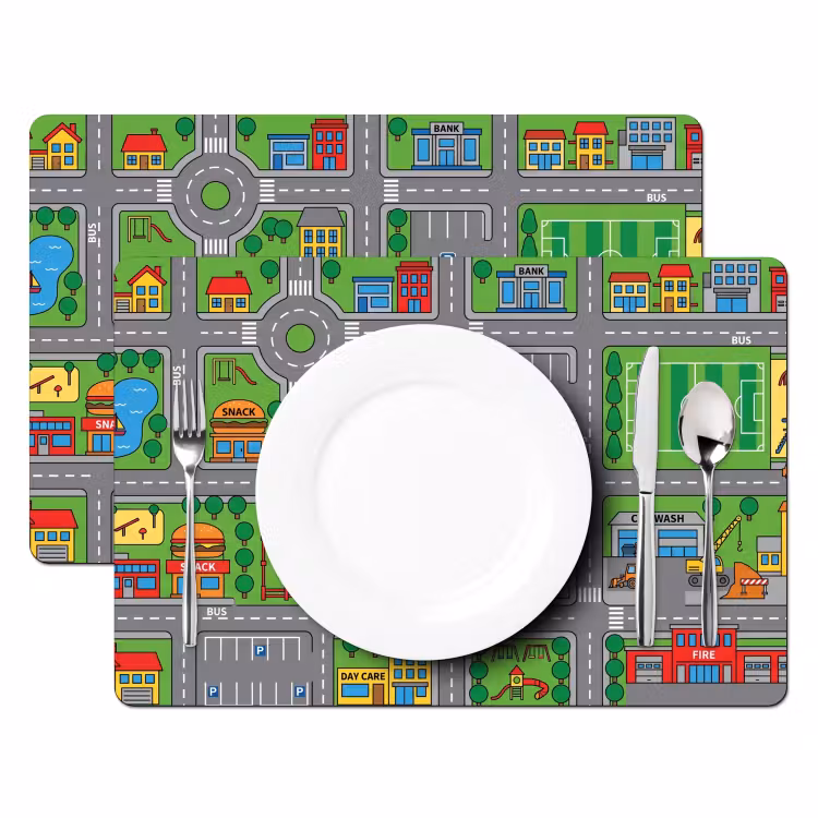 Placemat - 6 stuks - Gebouwen - Straten - Kinderlijk — 2