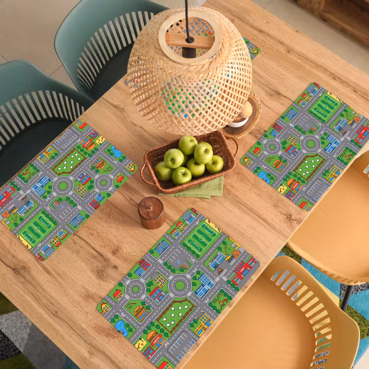 Placemat - 6 stuks - Gebouwen - Straten - Kinderlijk — 6