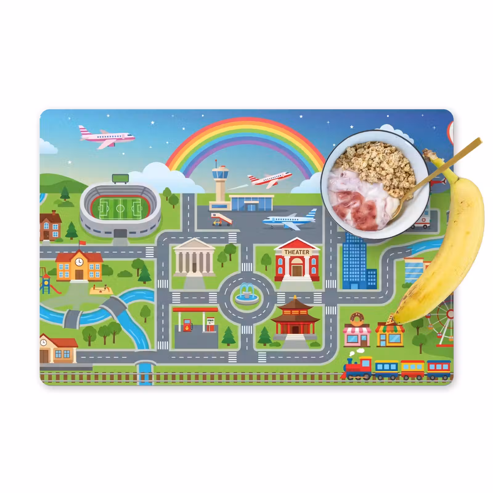 Placemat - 6 stuks - Stad - Plattegrond - Cartoon — 1