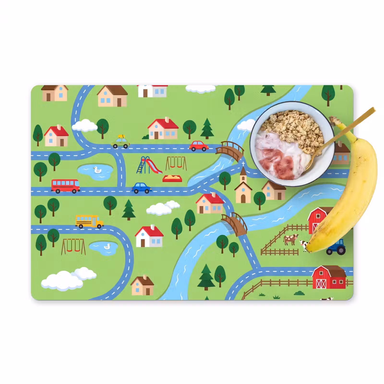 Placemat - 6 stuks - Stad - Wegen - Huizen — 1