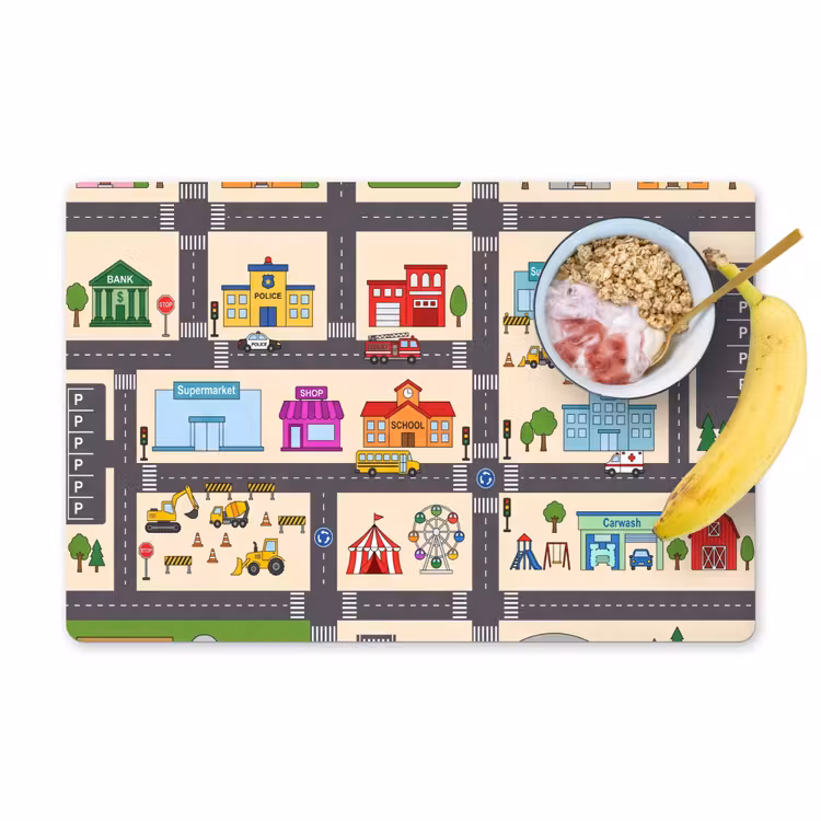 Placemat - 6 stuks - Stad - Gebouwen - Wegen — 1