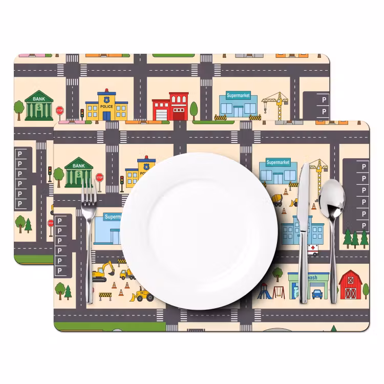 Placemat - 6 stuks - Stad - Gebouwen - Wegen — 2