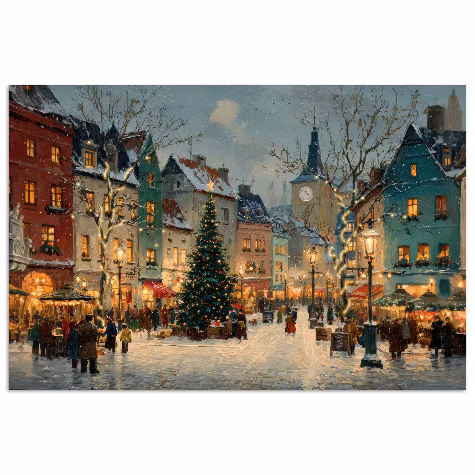 Poster - Kerstsfeer - Stadsplein - Kleurrijk — 1