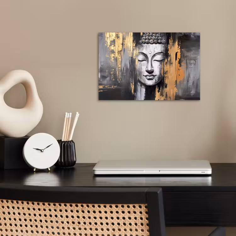 Poster - Boedhha - Penseelstreken - Goud - Abstract — 2