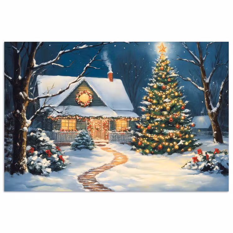Poster - Kerst - Kerstboom - Winter - Huis - Sneeuw — 1