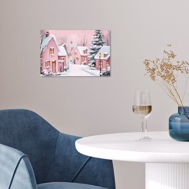 Poster - Kerstdorp - Roze - Winter - Sneeuw - Huizen — 4