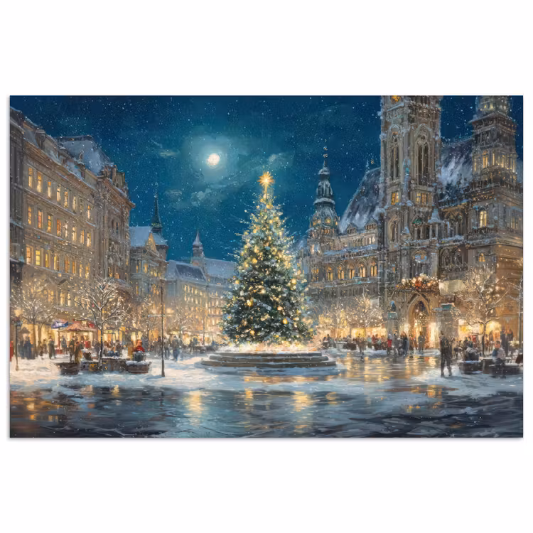 Poster - Kerstnacht - Stadsplein - Meerkleurig — 1