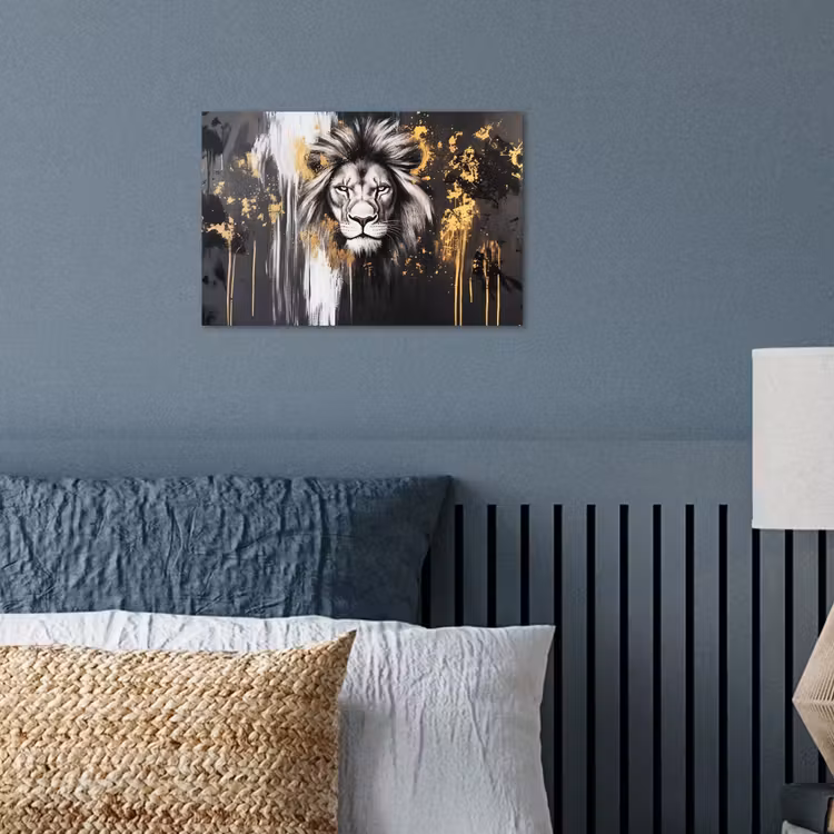 Poster - Leeuw - Portret - Verfspatten - Grijs — 3