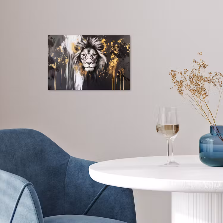 Poster - Leeuw - Portret - Verfspatten - Grijs — 4