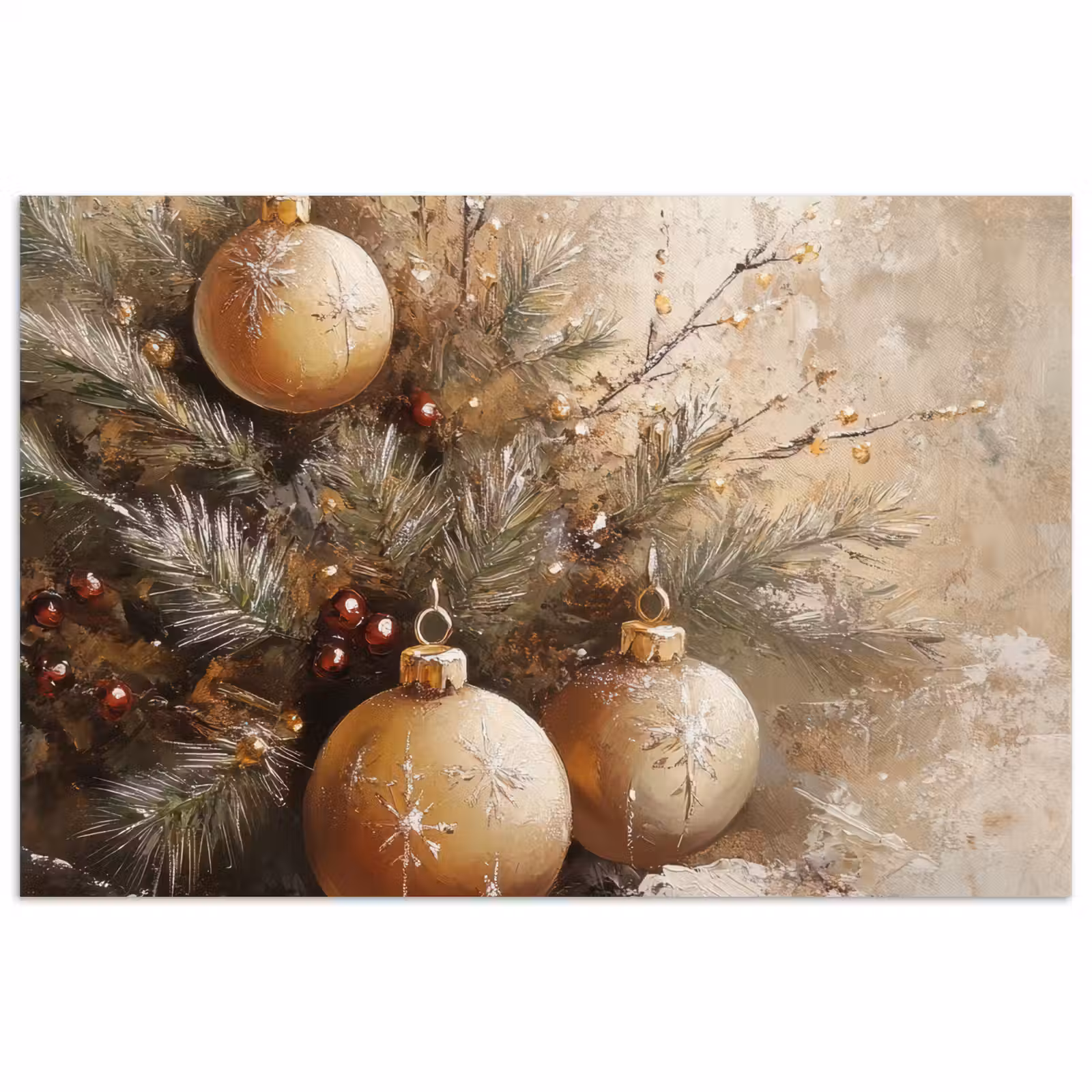 Poster - Kerst - Kerstballen - Beige - Goud — 1