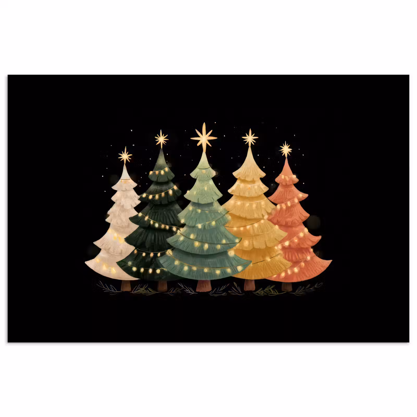 Poster - Kerstbomen - Kleurrijk - Lichtjes - Ster — 1