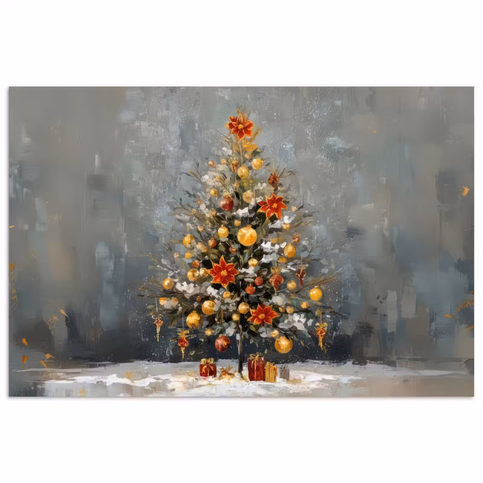 Poster - Kerstboom - Cadeaus - Rood - Goud — 1