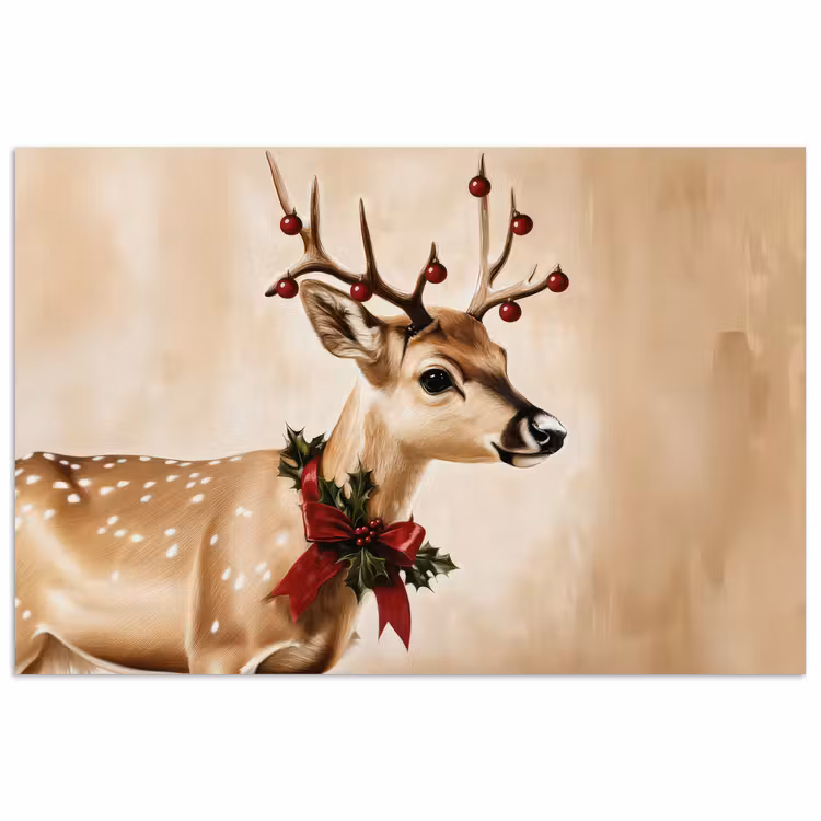 Poster - Gewei - Kerst - Rendier - Rood — 1