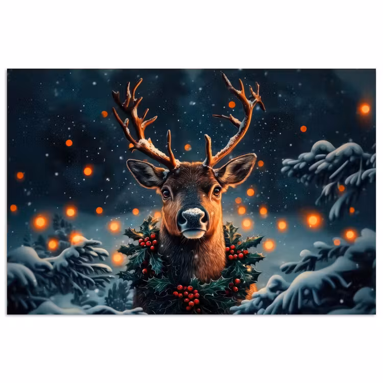 Poster - Hert - Kerst - Winter - Sneeuw - Kerstkrans — 1