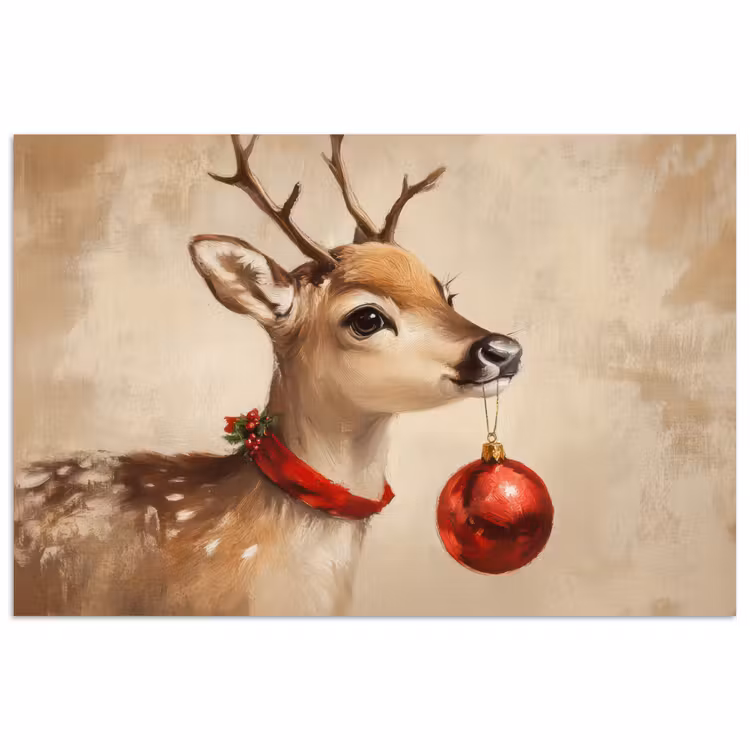Poster - Kerst - Hert - Gewei - Kerstbal - Rendier — 1