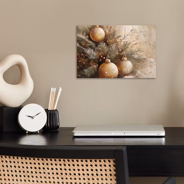 Poster - Kerst - Kerstballen - Beige - Goud — 2