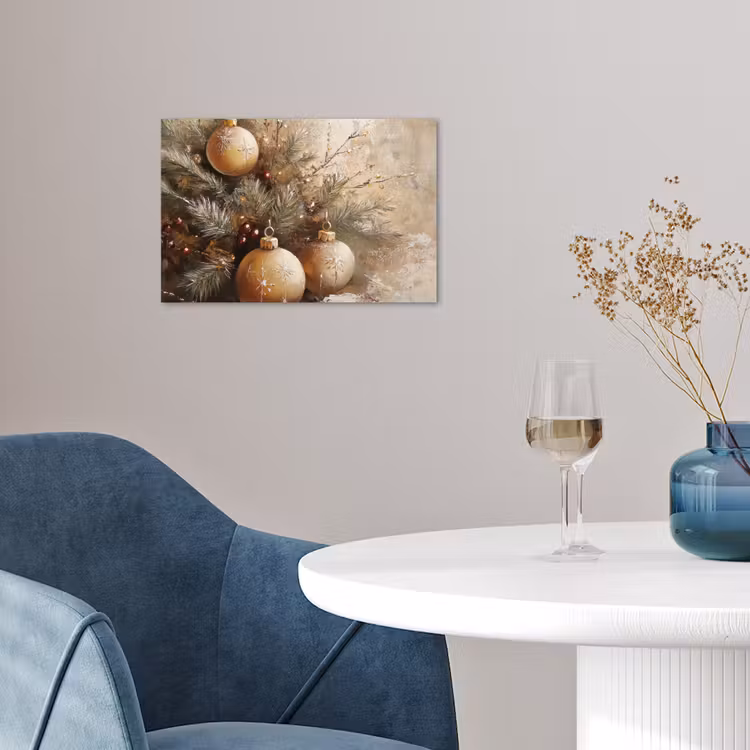 Poster - Kerst - Kerstballen - Beige - Goud — 4