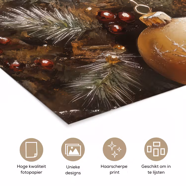 Poster - Kerst - Kerstballen - Beige - Goud — 5