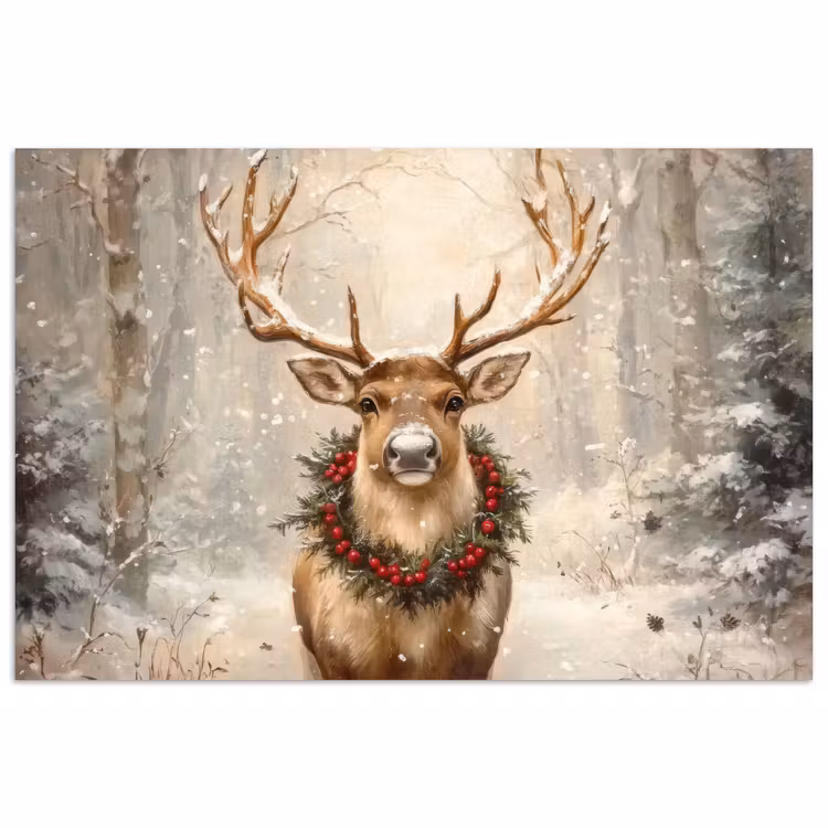 Poster - Kerst - Rendier - Winter - Krans — 1