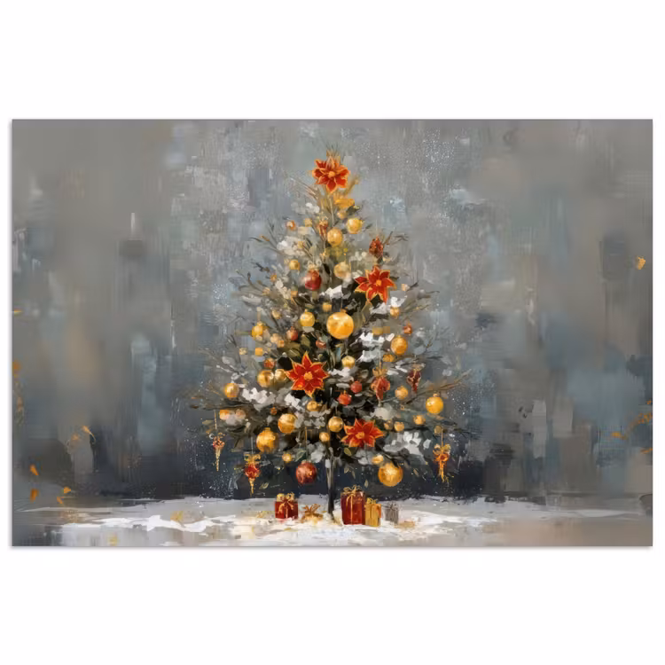 Poster - Kerstboom - Cadeaus - Rood - Goud — 1