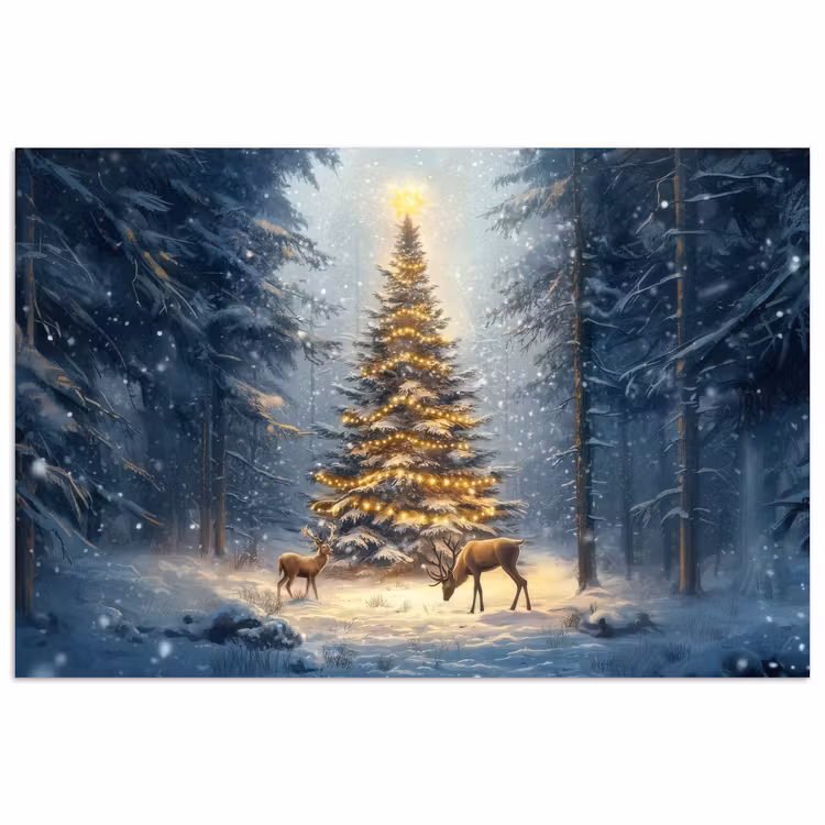Poster - Kerstlicht - Woud - Hert - Donker — 1