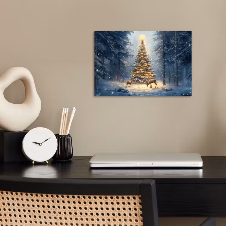 Poster - Kerstlicht - Woud - Hert - Donker — 2