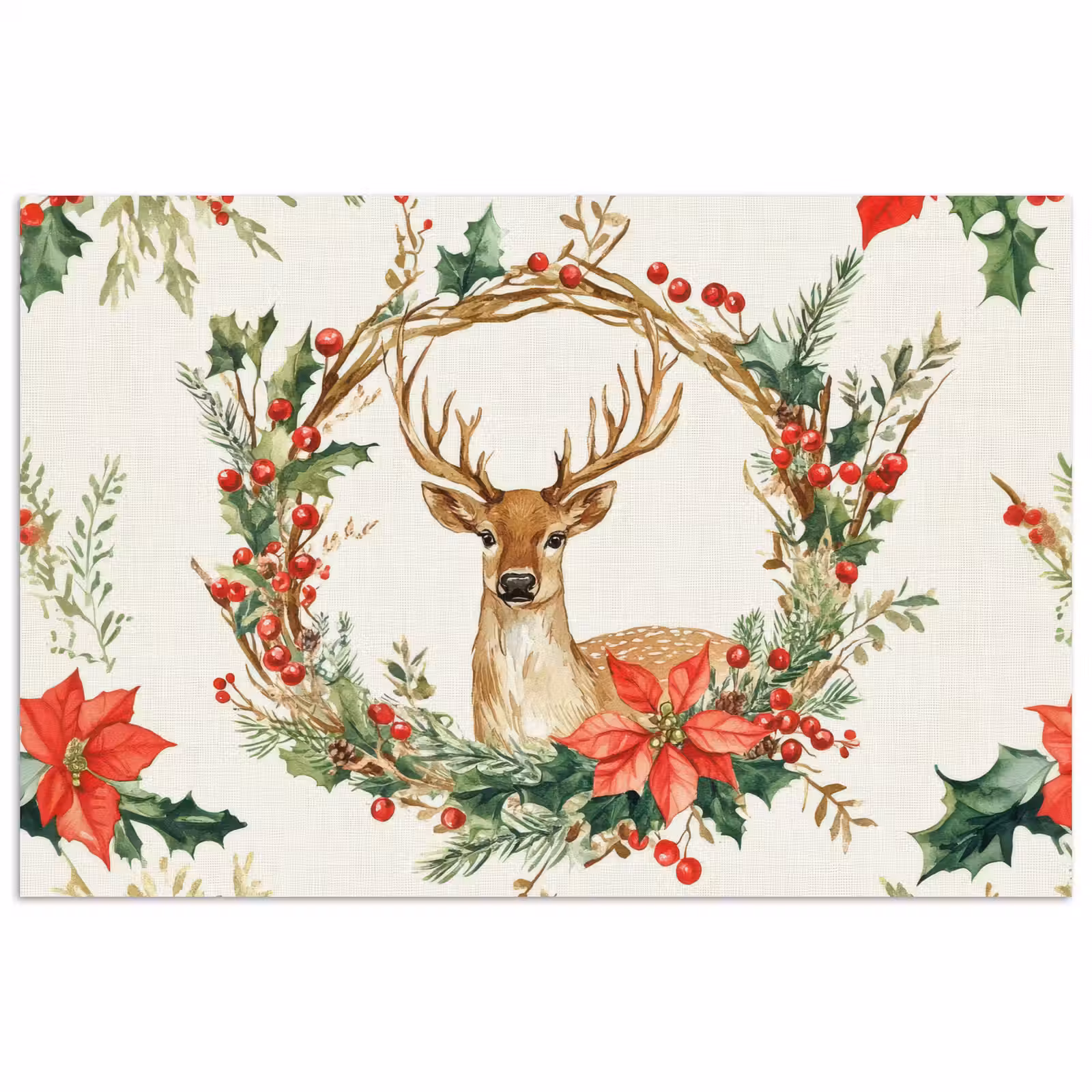 Poster - Kerstkrans - Hert - Hulst - Rood — 1