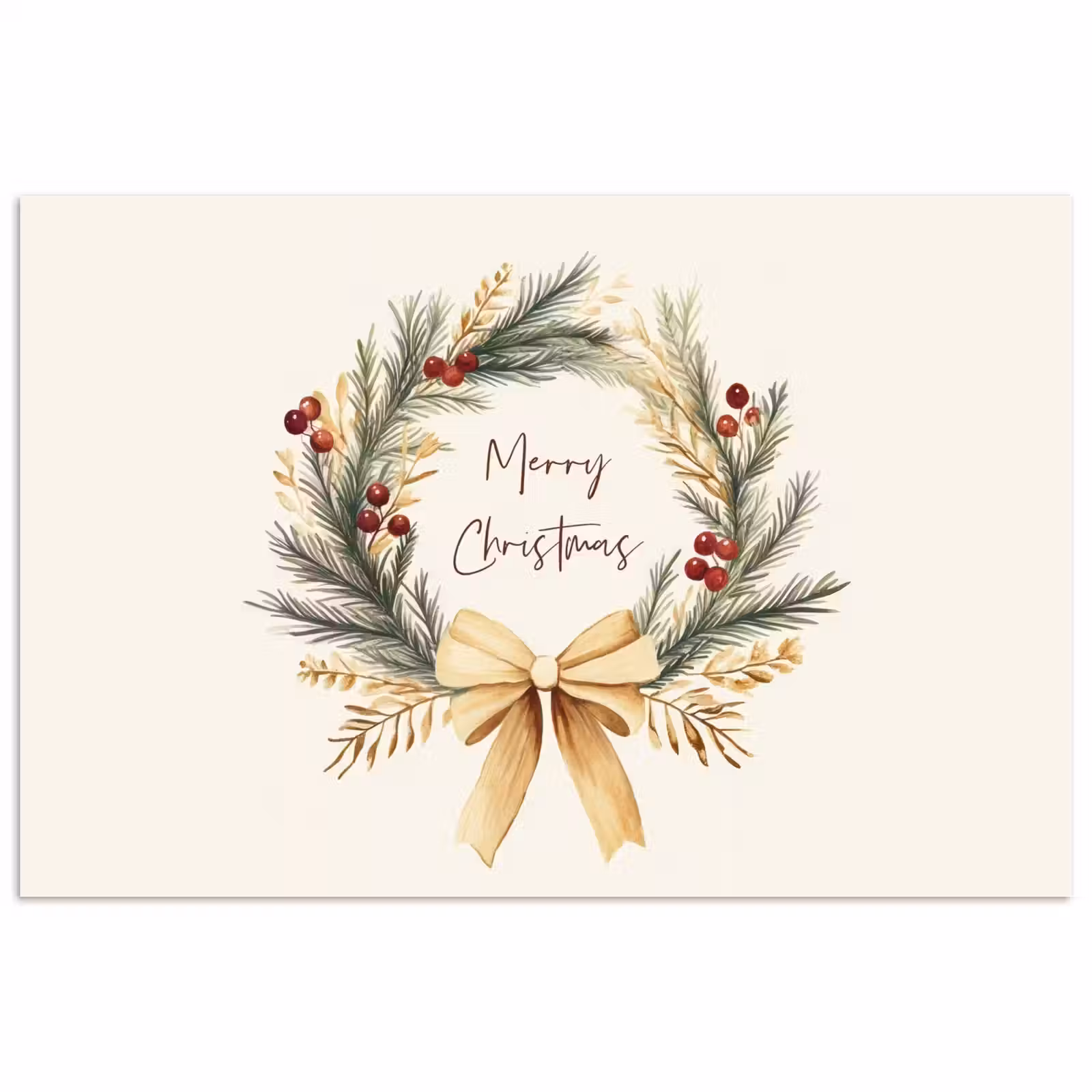 Poster - Kerstkrans - Kerst - Goud - Beige — 1