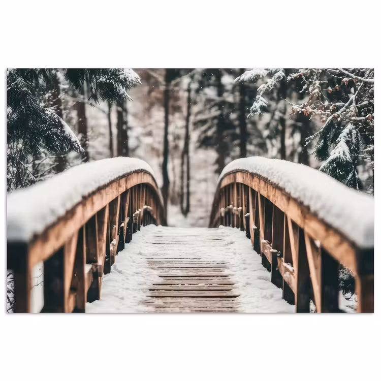 Poster - Brug - Winterlandschap - Bos - Natuur - Sneeuw — 1