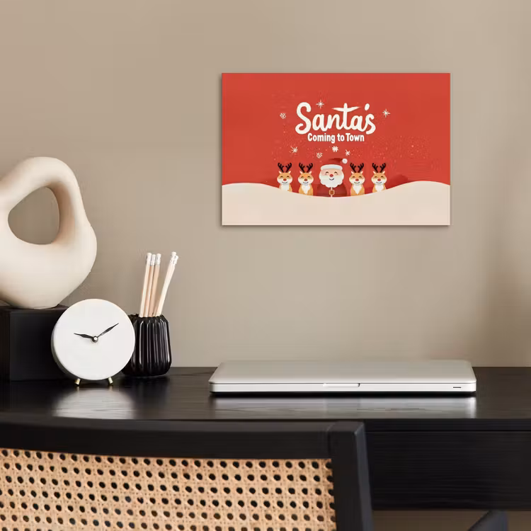Poster - Illustratie - Kerstman - Rendieren - Rood — 2