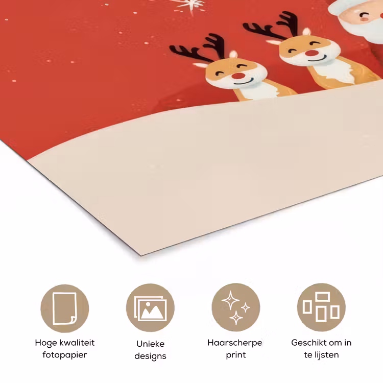 Poster - Illustratie - Kerstman - Rendieren - Rood — 5