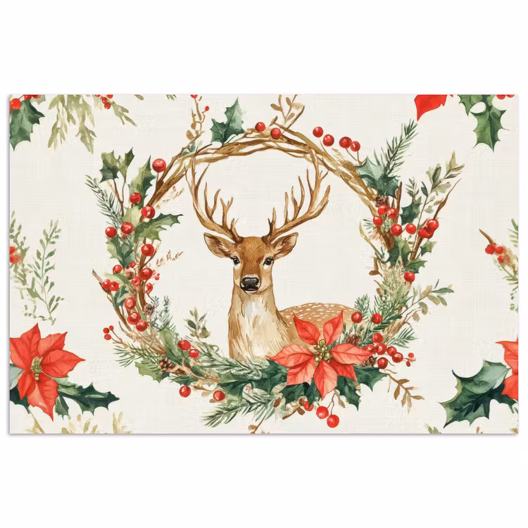 Poster - Kerstkrans - Hert - Hulst - Rood — 1