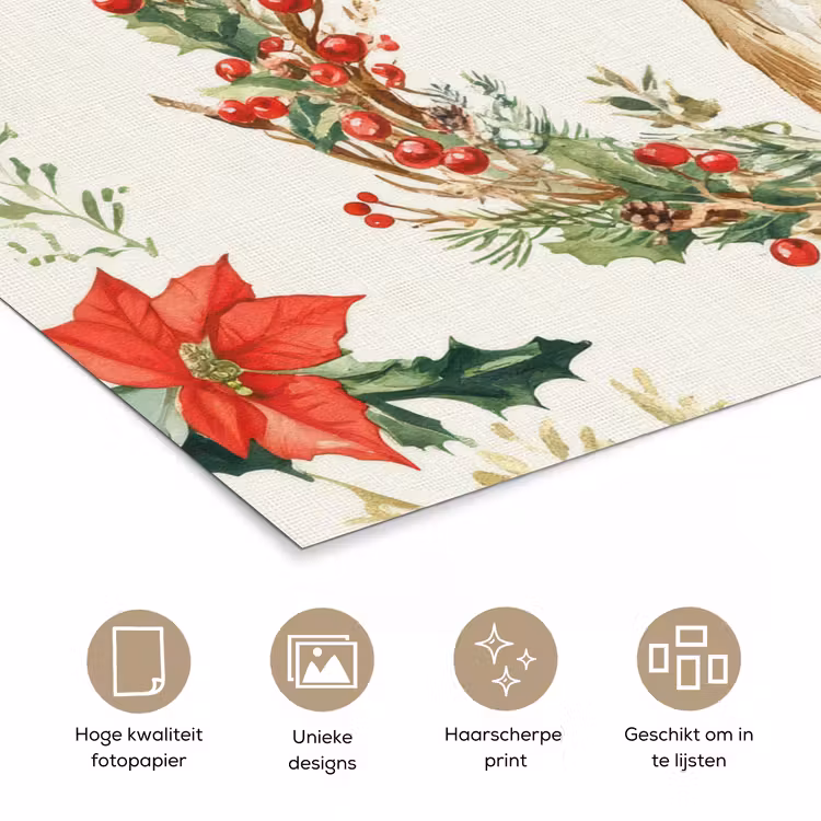 Poster - Kerstkrans - Hert - Hulst - Rood — 5