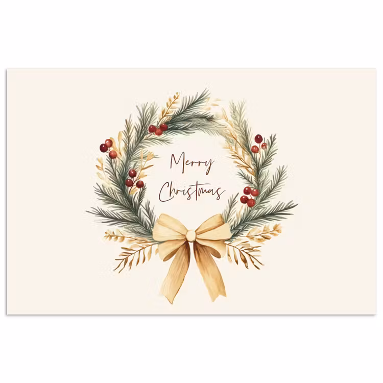 Poster - Kerstkrans - Kerst - Goud - Beige — 1