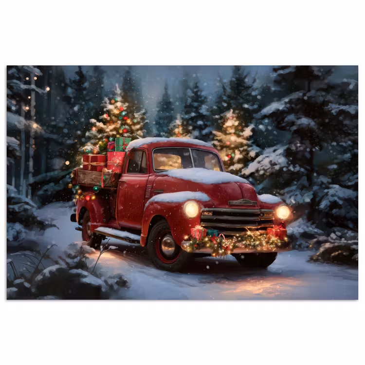 Poster - Kersttruck - Sneeuwbos - Rood — 1