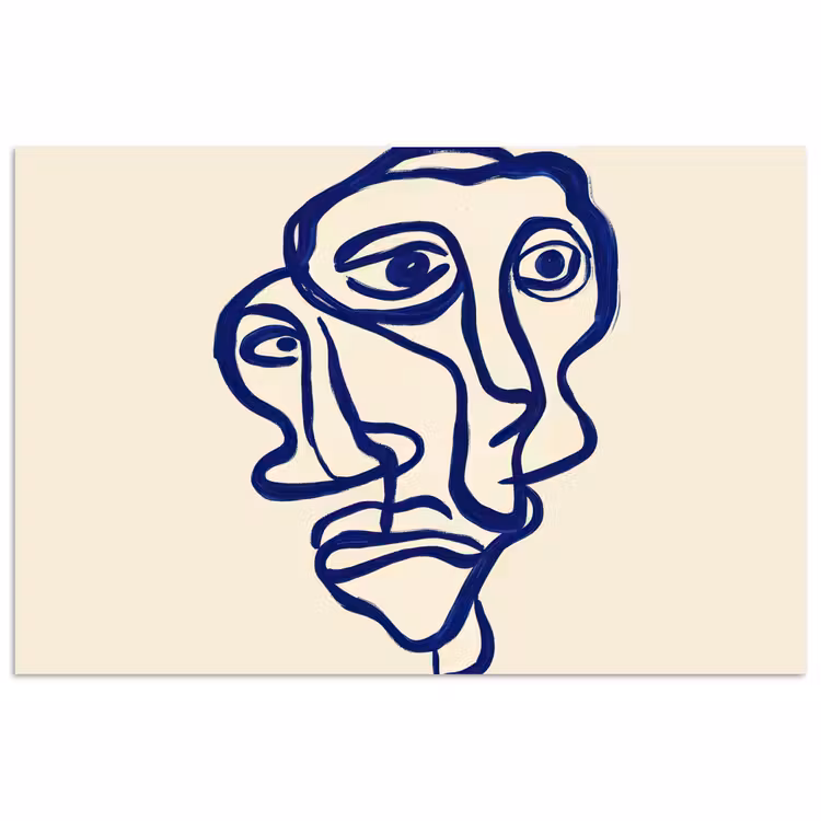 Poster - Lijntekening - Overlappende gezichten - Donkerblauw — 1