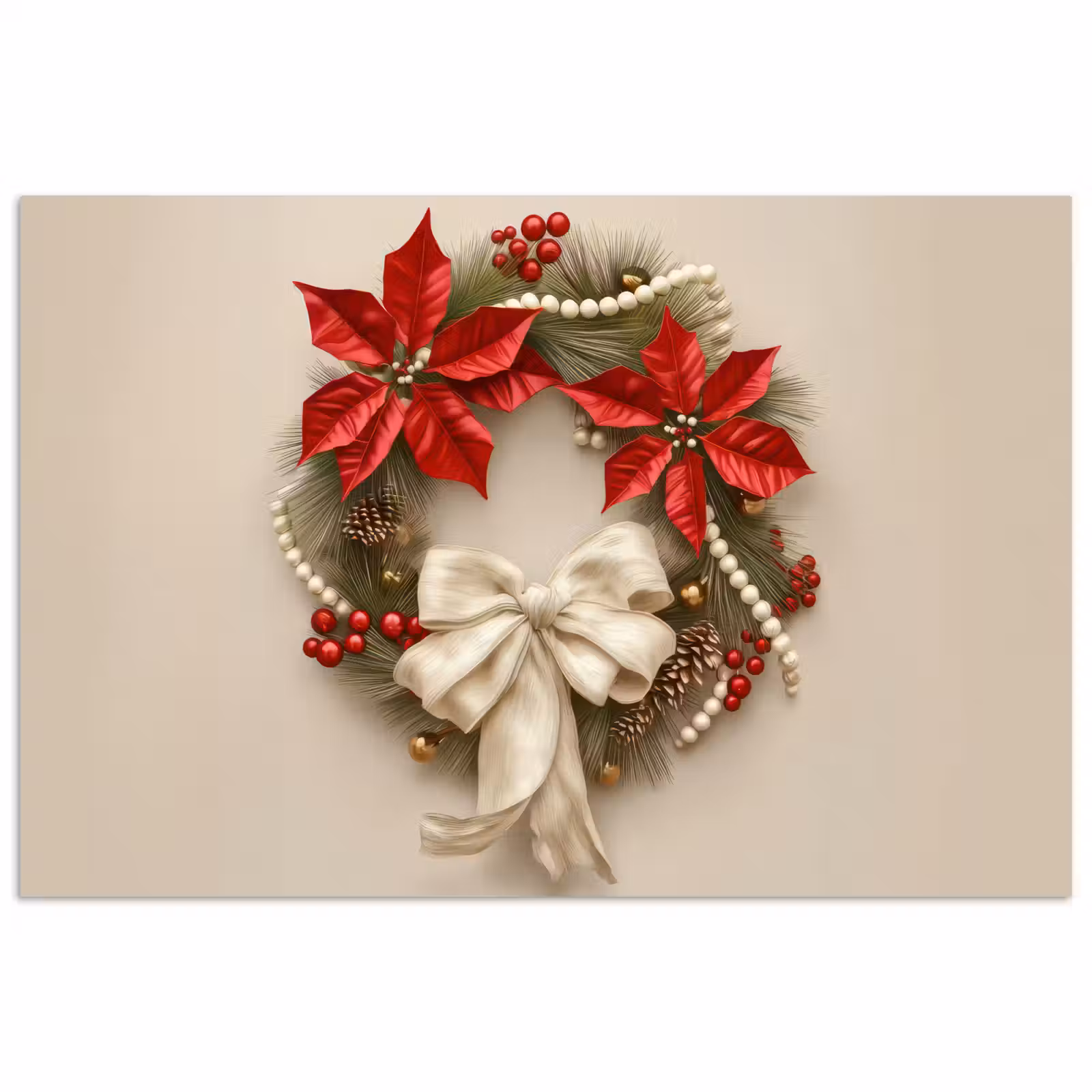Poster - Deurkrans - Strik - Kerst - Rood - Groen — 1