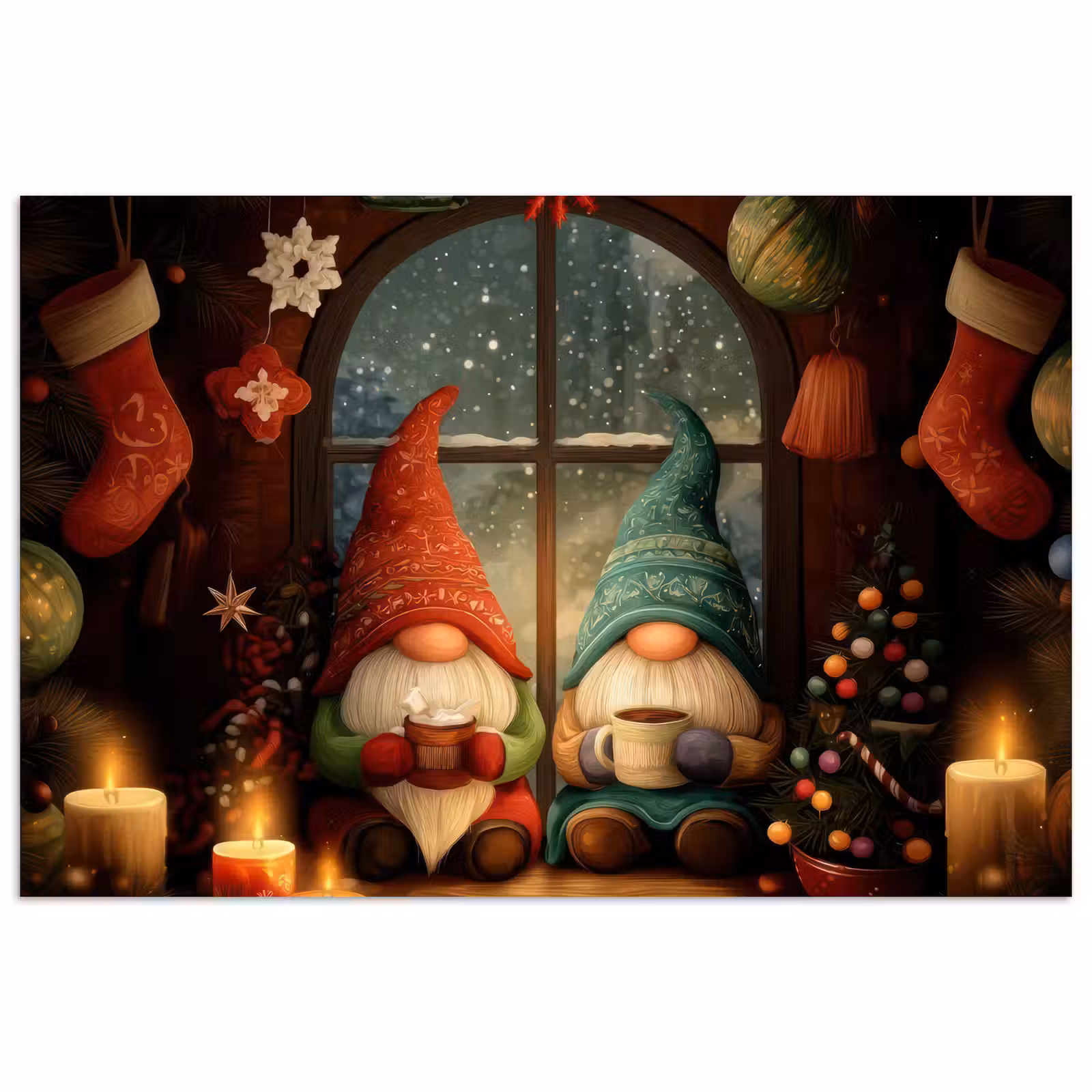 Poster - Gnooms - Kerst - Raam - Kleurrijk — 1
