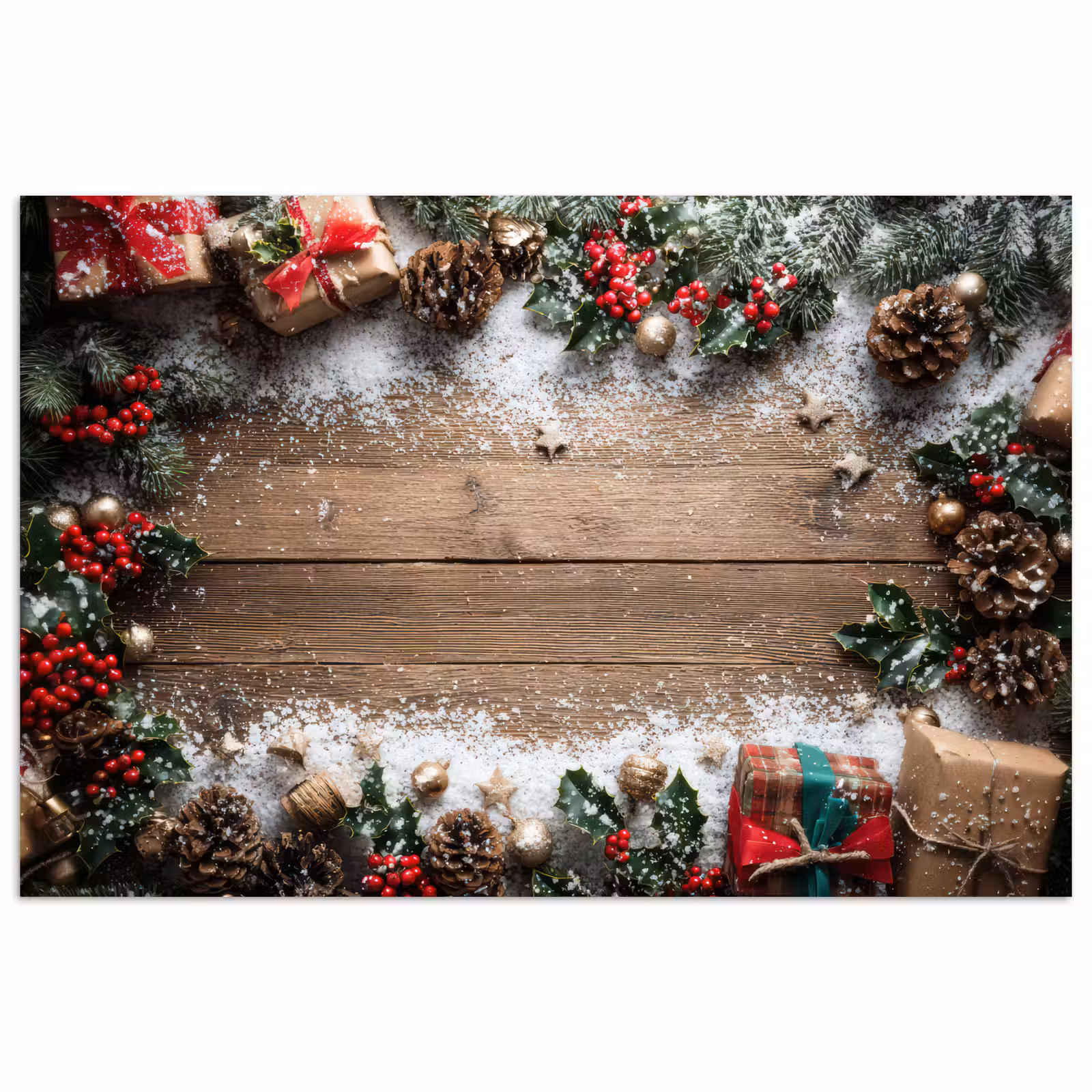Poster - Kerstdecoratie - Geschenken - Hout - Veelkleurig — 1