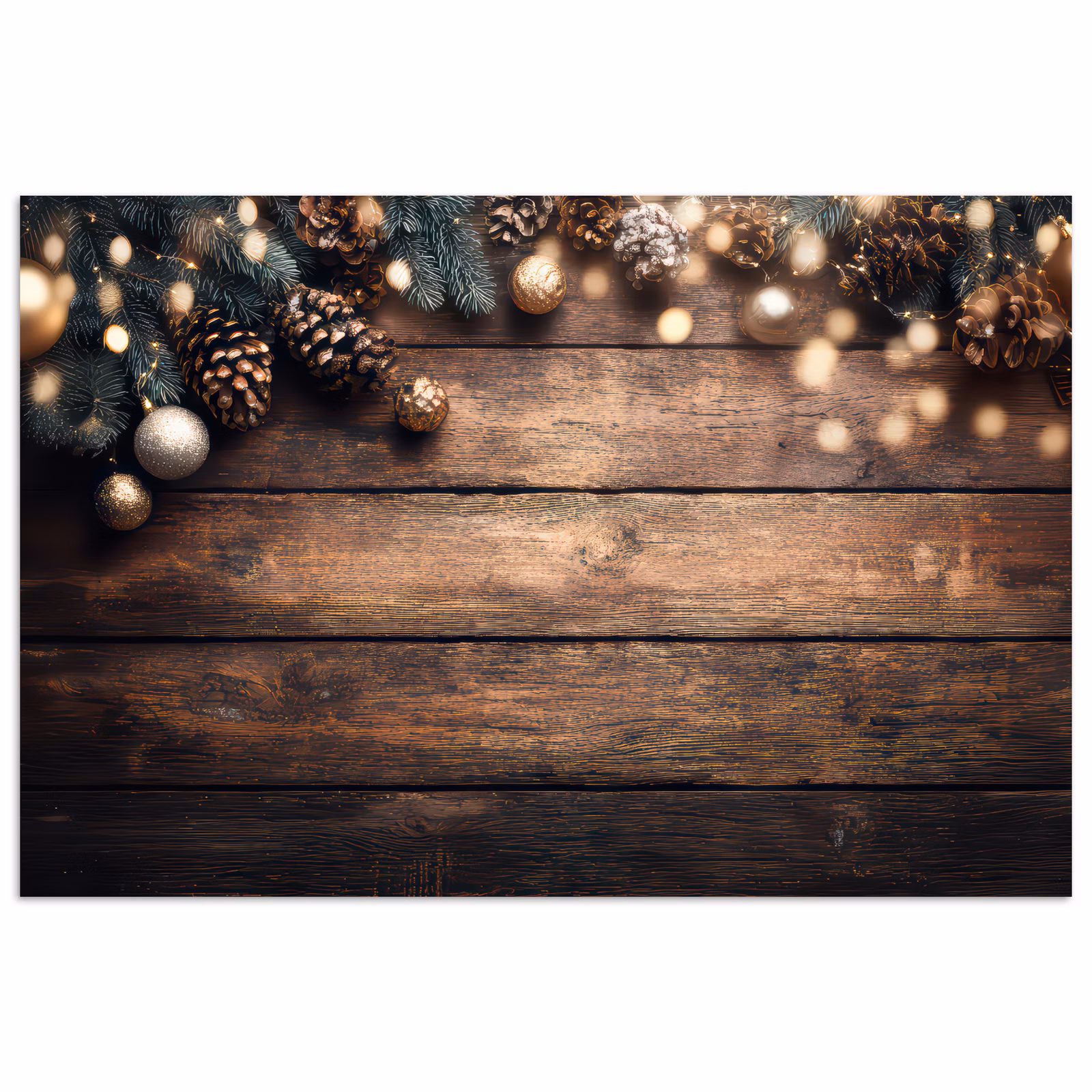 Poster - Kerstdecoratie - Houten - Dennenappel - Bruin — 1