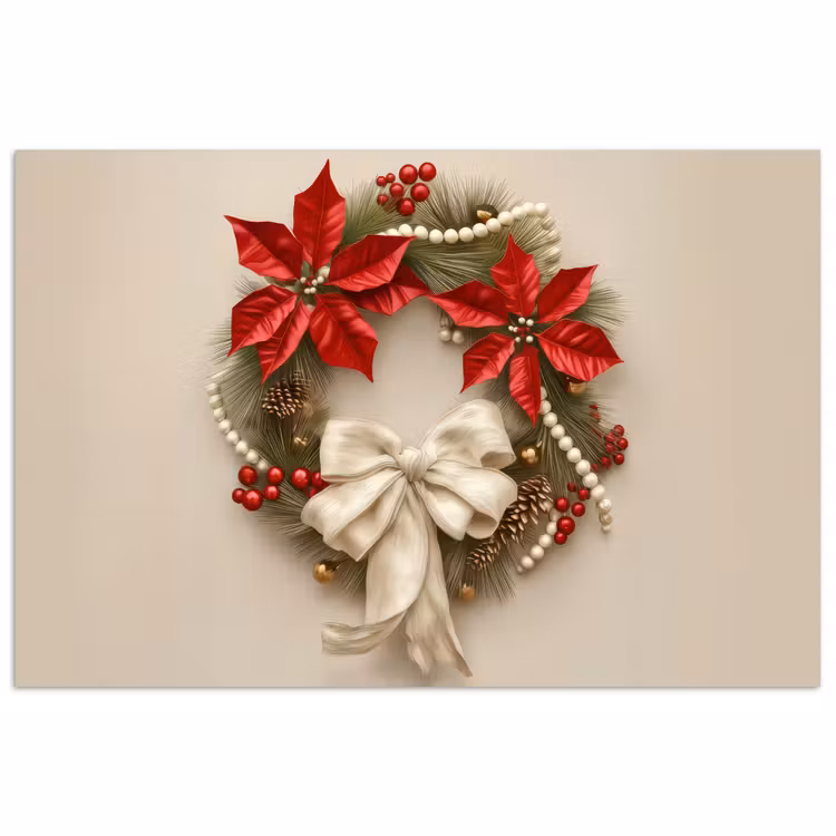 Poster - Deurkrans - Strik - Kerst - Rood - Groen — 1